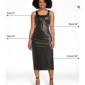 Women Faux Leather Dress, Below Knee Length, Sizes XS-5X